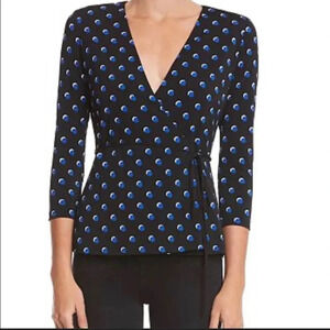 Bailey 44 Womens 3/4 Sleeve Layered Dot Wrap Shirt Black Blue XS